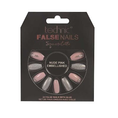 Technic False Nails Squareletto Nude Pink Embellished 24 st