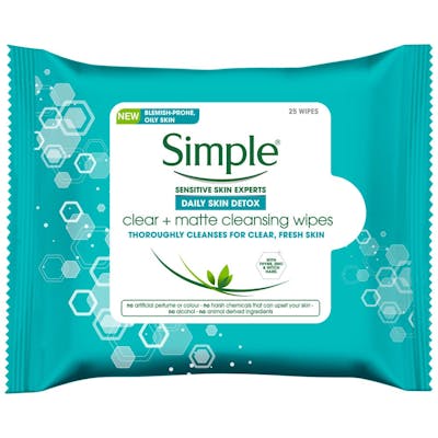 Simple Clear &amp; Matte Cleansing Wipes 25 st