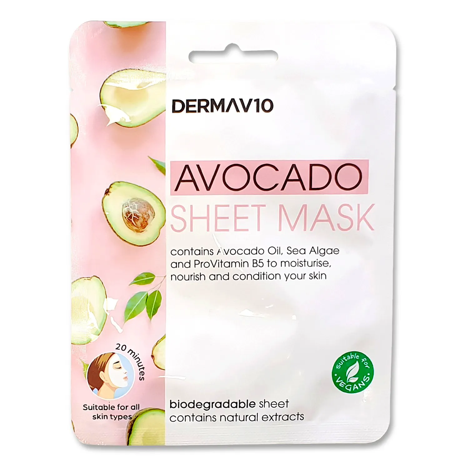 DermaV10 Avocado Sheet Mask 1 st