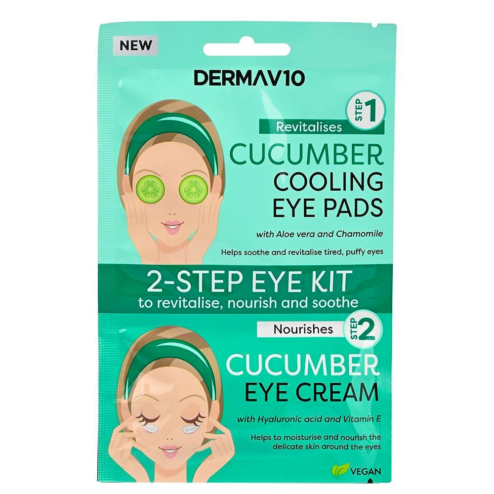 DermaV10 2 Step Eye Kit Cooling Eye Pads & Eye Cream Cucumber 1 pcs £1.25