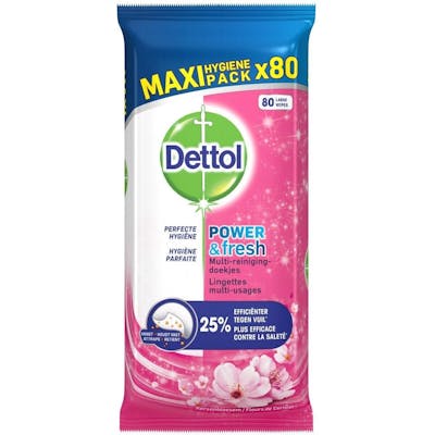 Dettol Power &amp; Fresh Cherry Blossom Disinfectant Antibacterial Wipes Maxi Pack 80 stk