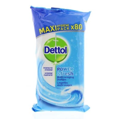 Dettol Power &amp; Fresh Ocean Disinfectant Antibacterial Wipes Maxi Pack 80 kpl