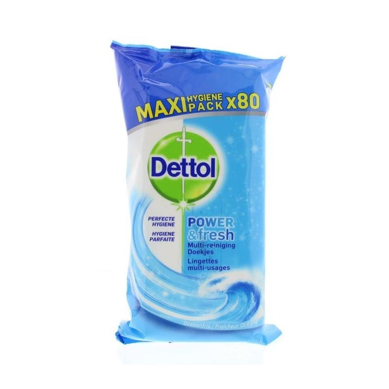 Dettol Power &amp; Fresh Ocean Disinfectant Antibacterial Wipes Maxi Pack 80 stk