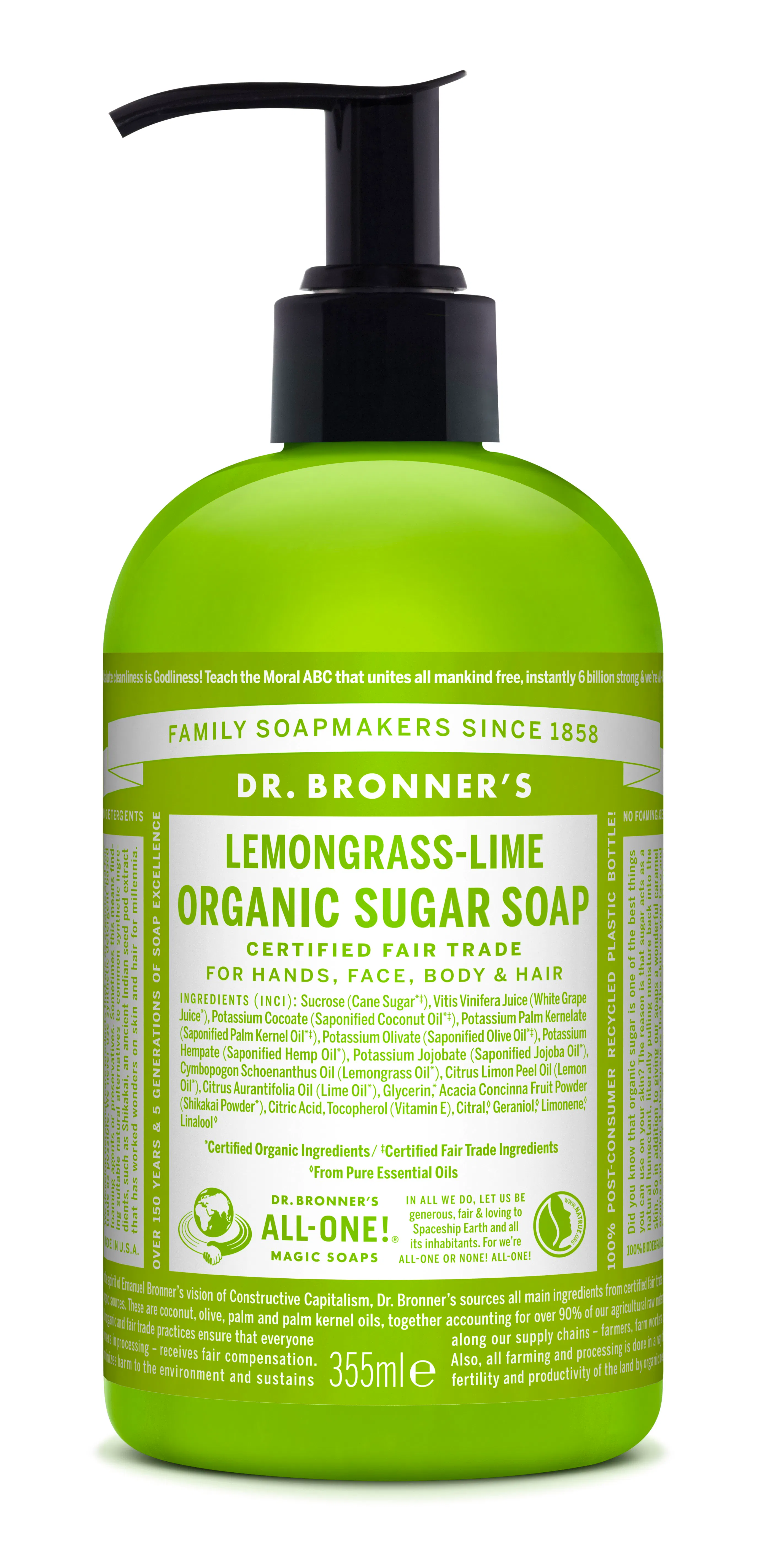 Dr. Bronner’s Organic Sugar Soap Lemongrass & Lime 355 ml