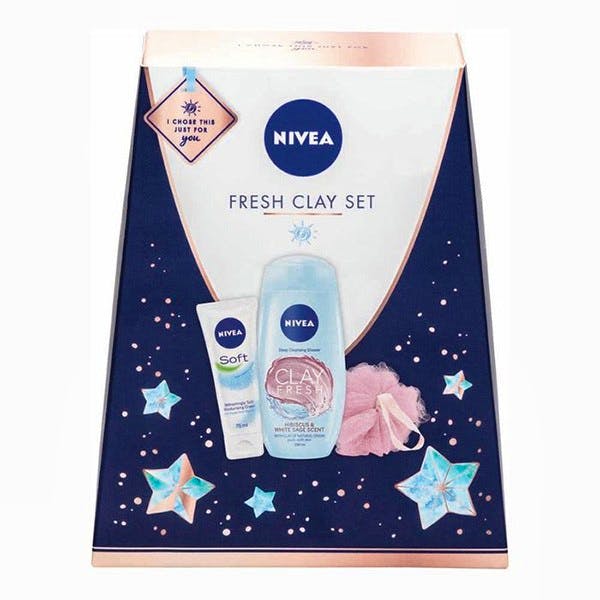 Nivea Fresh Clay Gift Set 250 ml + 75 ml +1 stk 55.95 kr + Fri Frakt