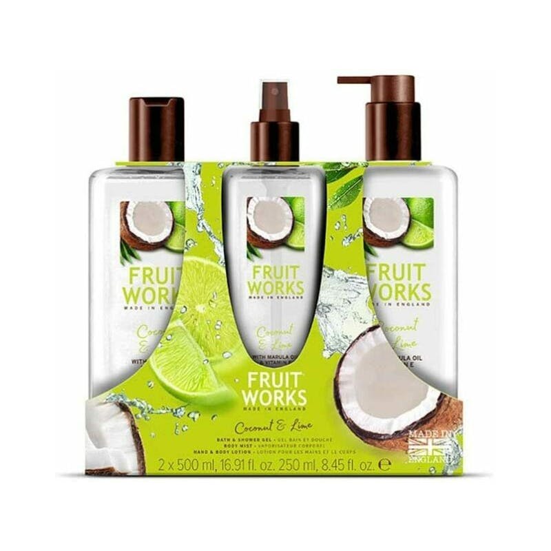 Fruit Works Coconut &amp; Lime Body Mist &amp; Shower Gel &amp; Body Lotion Set 250 ml + 2 x 500 ml