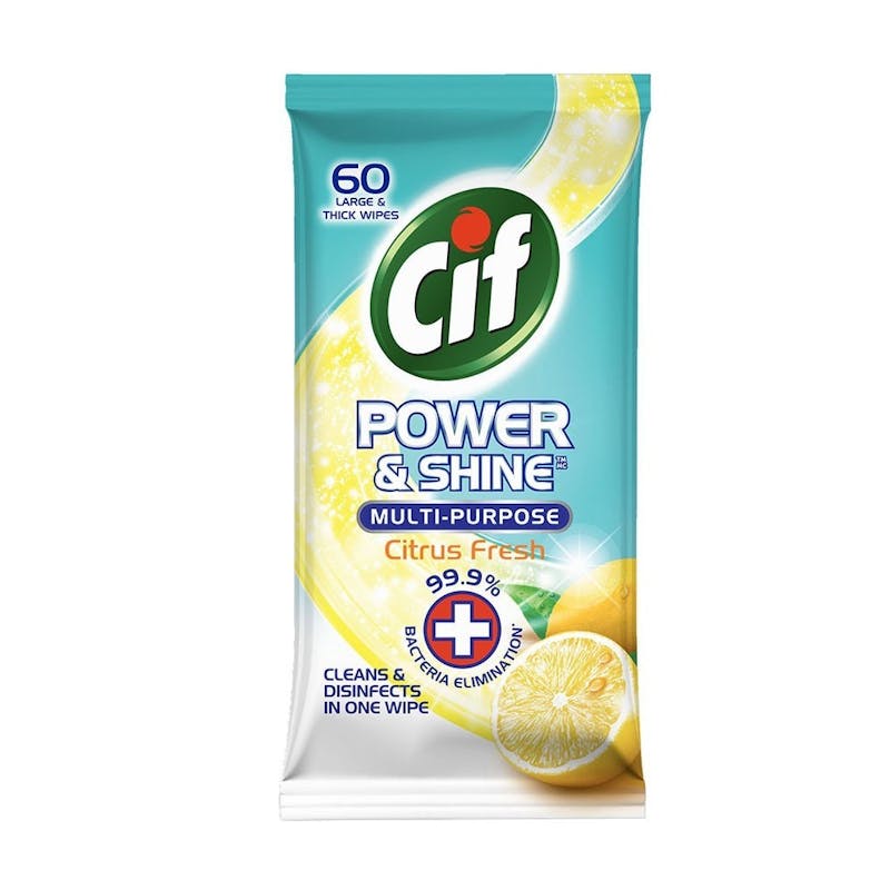 Cif Power &amp; Shine Multi Purpose Wipes Citrus 60 kpl