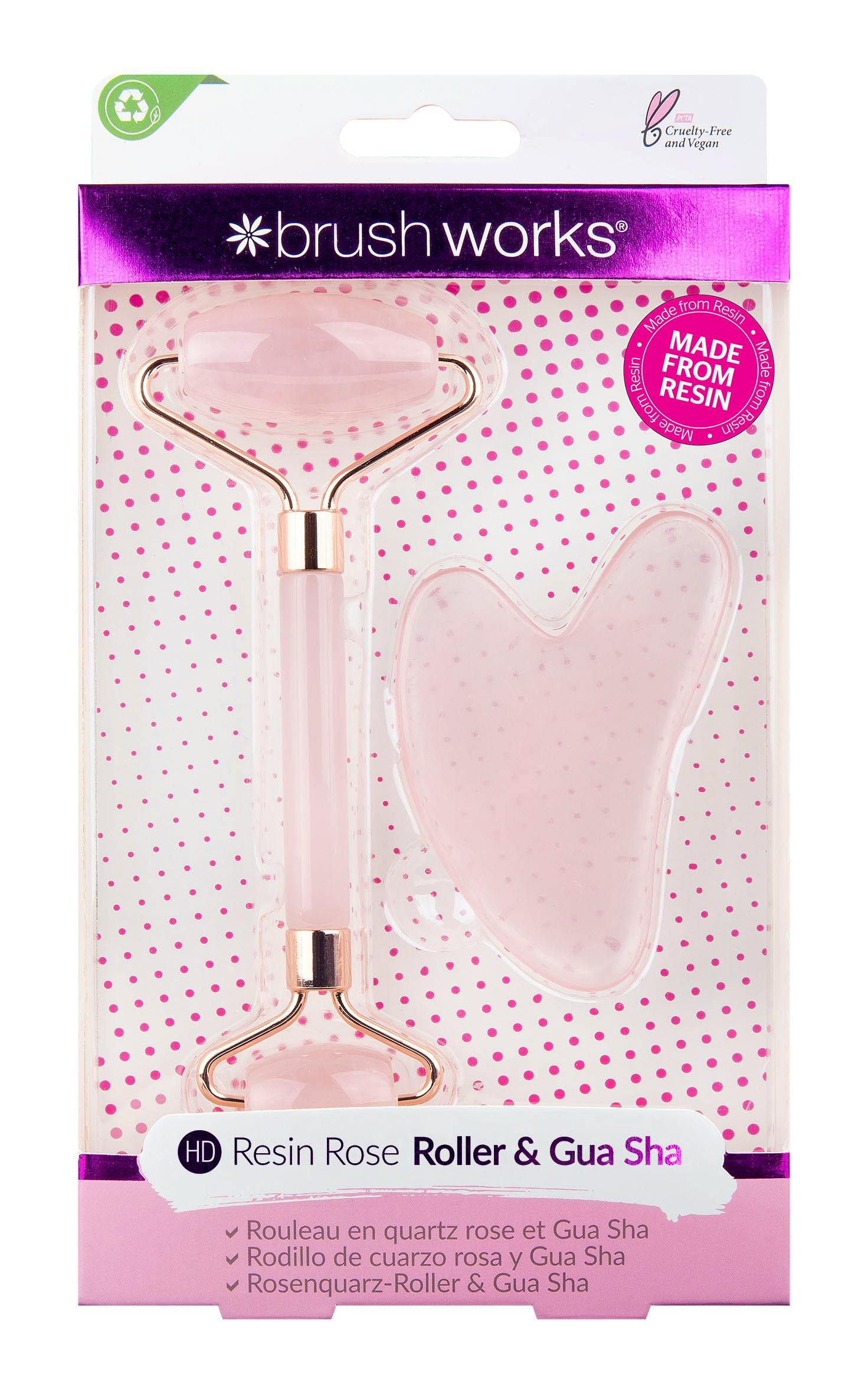 brushworks Rose Quartz Resin Roller & Gua Sha 2 st