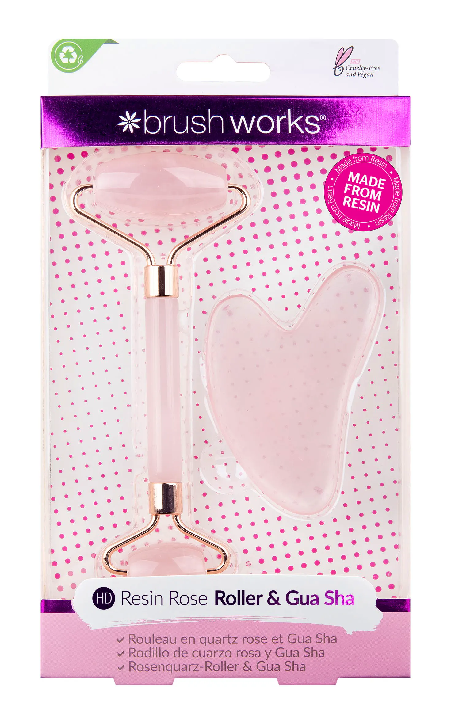 brushworks Rose Quartz Resin Roller & Gua Sha 2 pcs