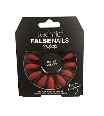 Technic False Nails Stiletto Matte Velvet Red 24 kpl