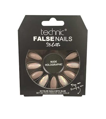 Technic False Nails Stiletto Nude Holographic 24 pcs