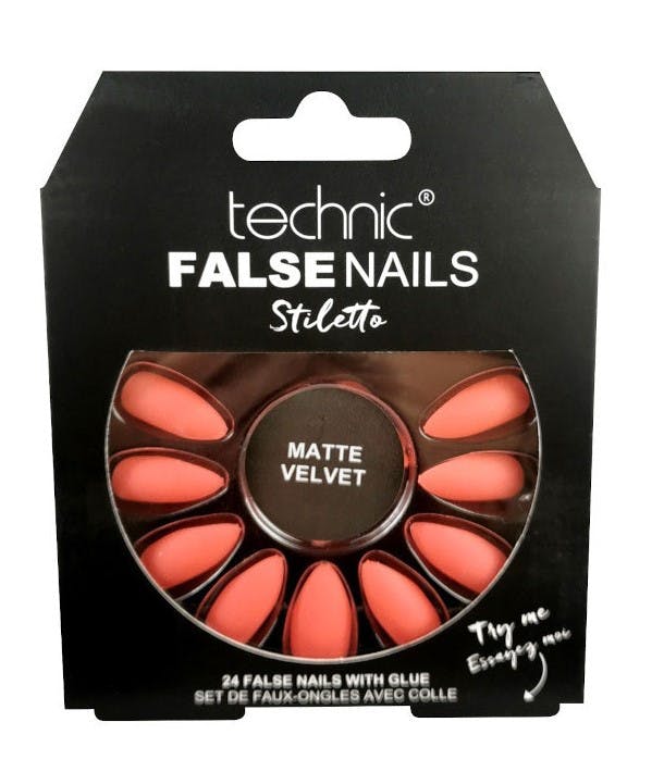 Technic False Nails Stiletto Matte Velvet Coral 24 st