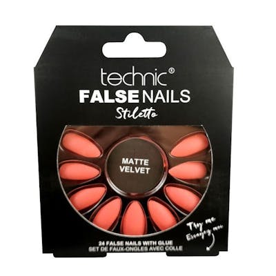 Technic False Nails Stiletto Matte Velvet Coral 24 st