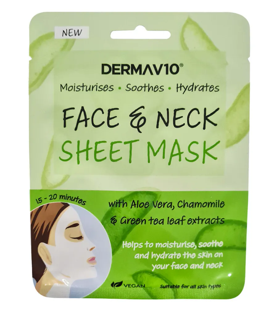 DermaV10 Aloe Vera Face And Neck Sheet Mask 1 pcs