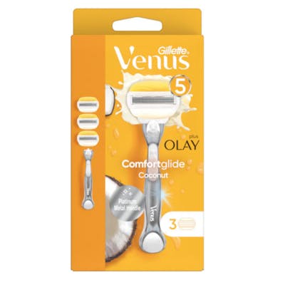 Gillette Venus Comfortglide Olay Coconut Razor & Razor Blades 1 kpl + 3 kpl