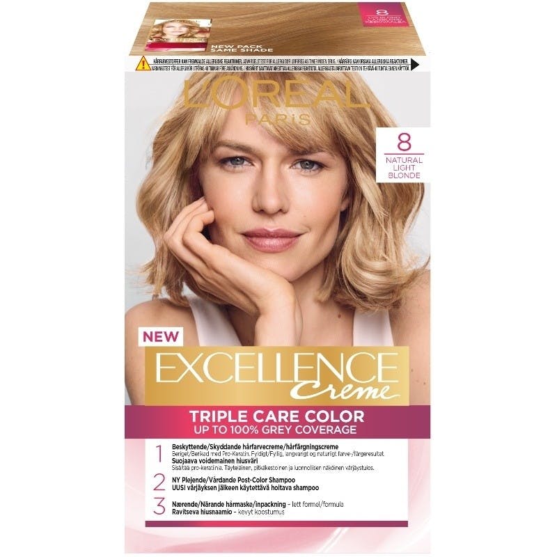 Paris Excellence Creme Hair Color 8.0 Natural Light Blonde 1 stk - 92.95 kr