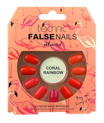 Technic False Nails Almond Coral Rainbow 24 stk