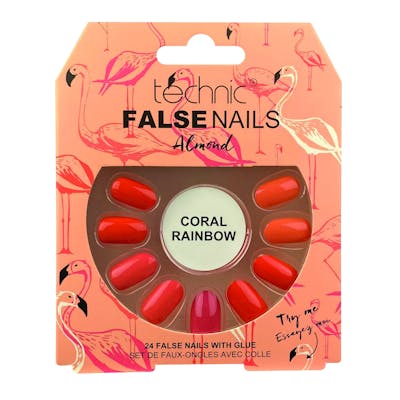 Technic False Nails Almond Coral Rainbow 24 st