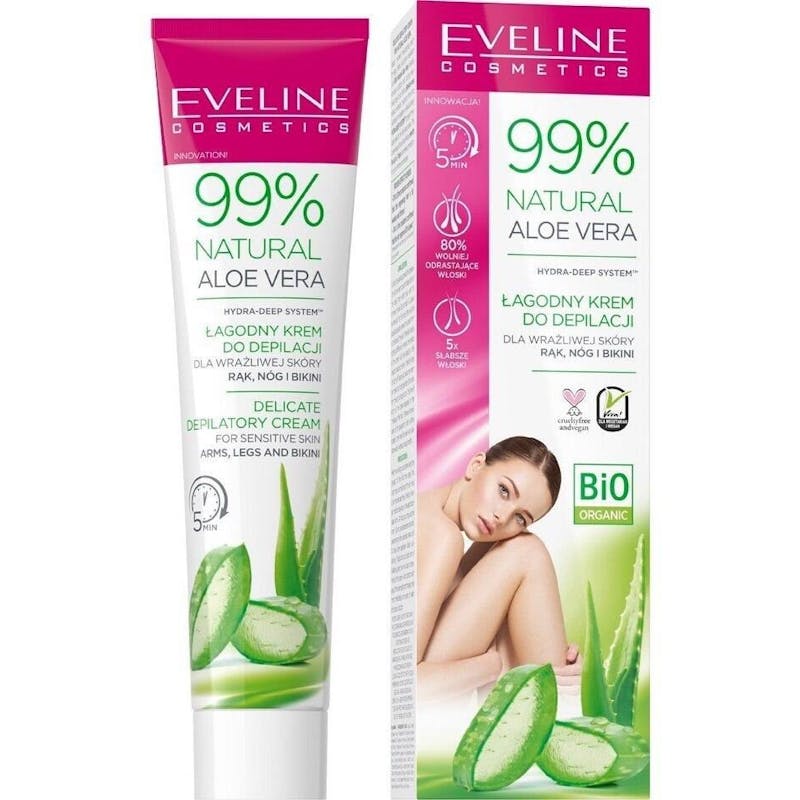 Eveline 99% Natural Aloe Vera Depilatory Cream For Arms &amp; Legs &amp; Bikini 125 ml