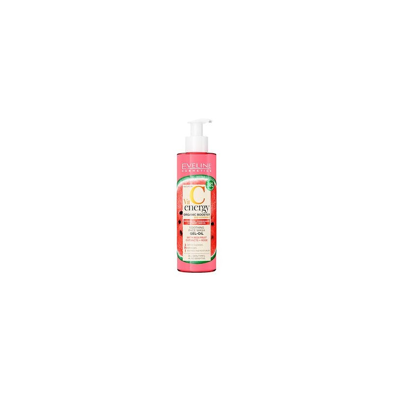 Eveline Vit C Energy Organic Booster Soothing Face Wash Gel-Oil With Red Fruit Extracts &amp; Rose 3 In 1 200 ml