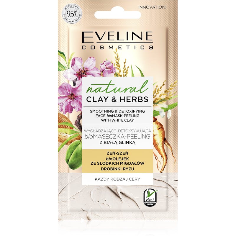 Eveline Natural Clay &amp; Herbs Smoothing &amp; Detoxifying Face Bio Mask-Peeling With White Clay 8 ml