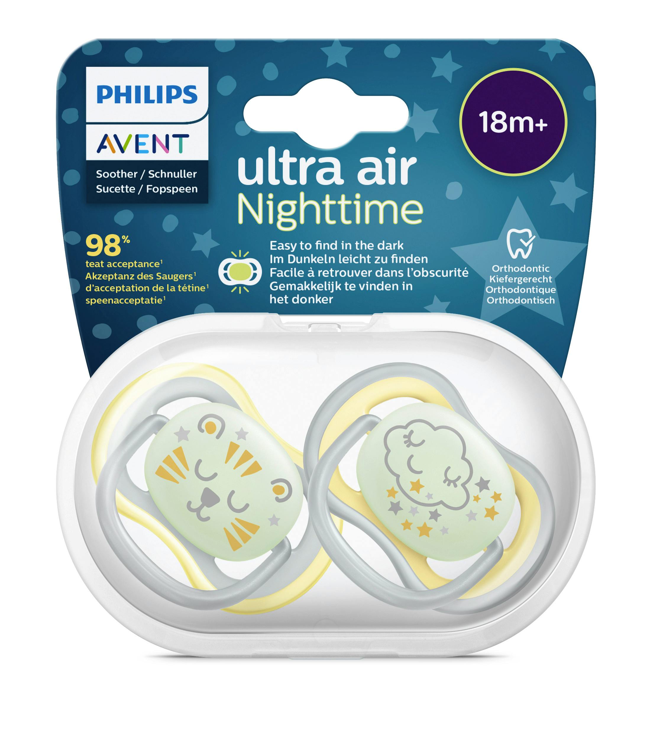 Philips Avent Soother Ultra Air Nighttime Yellow 18+M 2 st