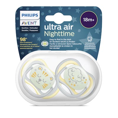 Philips Avent Soother Ultra Air Nighttime Yellow 18+M 2 stk