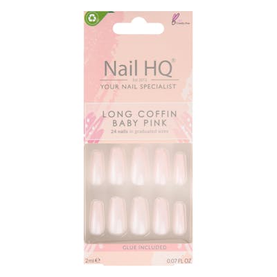 Nail HQ Long Coffin Baby Pink Nails 24 pcs + 2 ml
