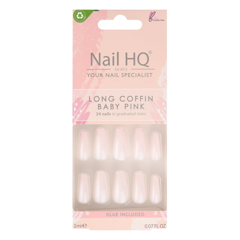 Nail HQ Long Coffin Baby Pink Nails 24 stk + 2 ml
