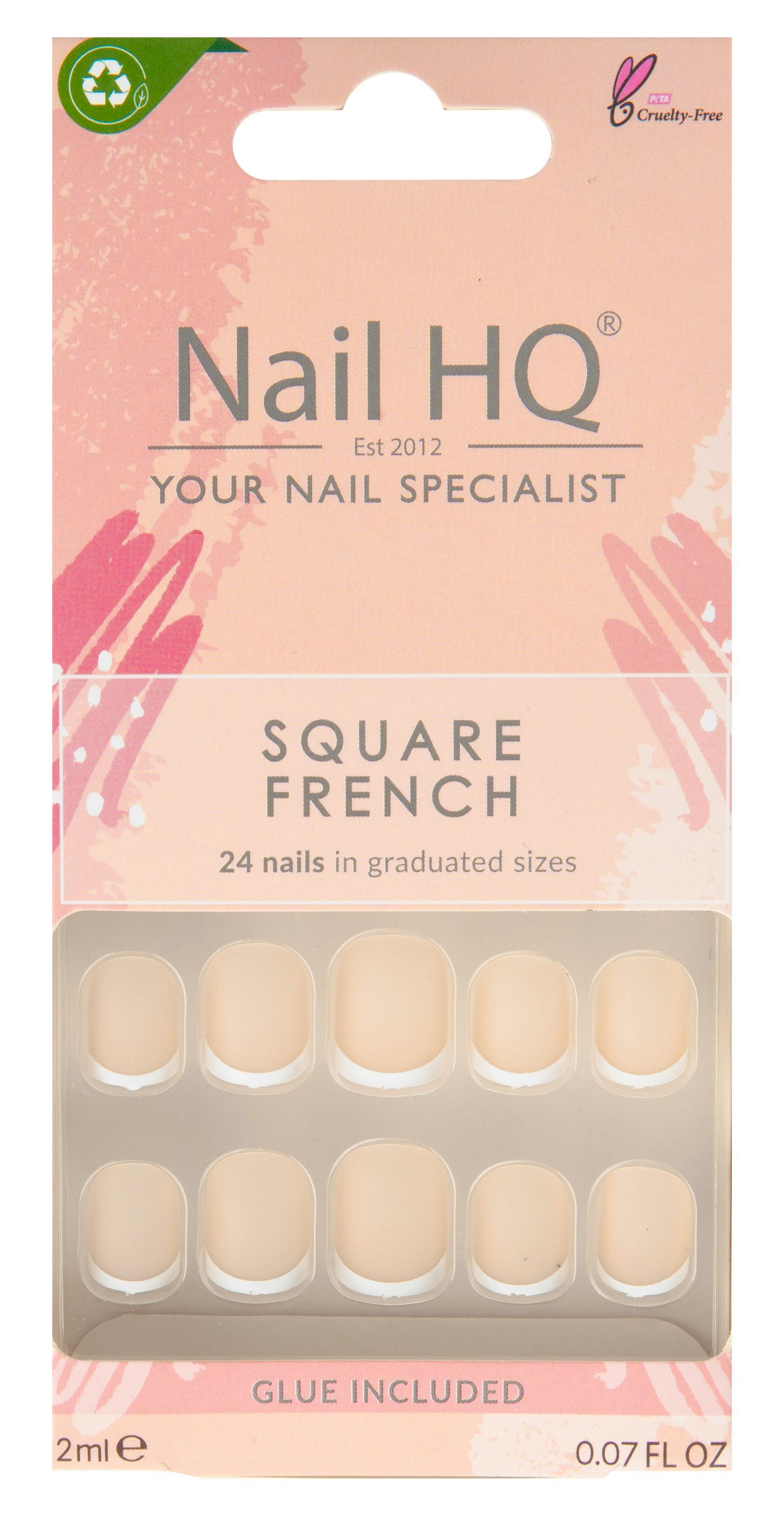 Nail HQ Square French Nails 24 pcs + 2 ml