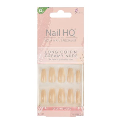 Nail HQ Long Coffin Creamy Nude 24 pcs + 2 ml