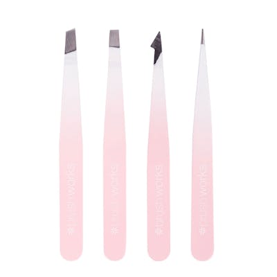 brushworks Combination Tweezer Set White &amp; Pink 4 pcs
