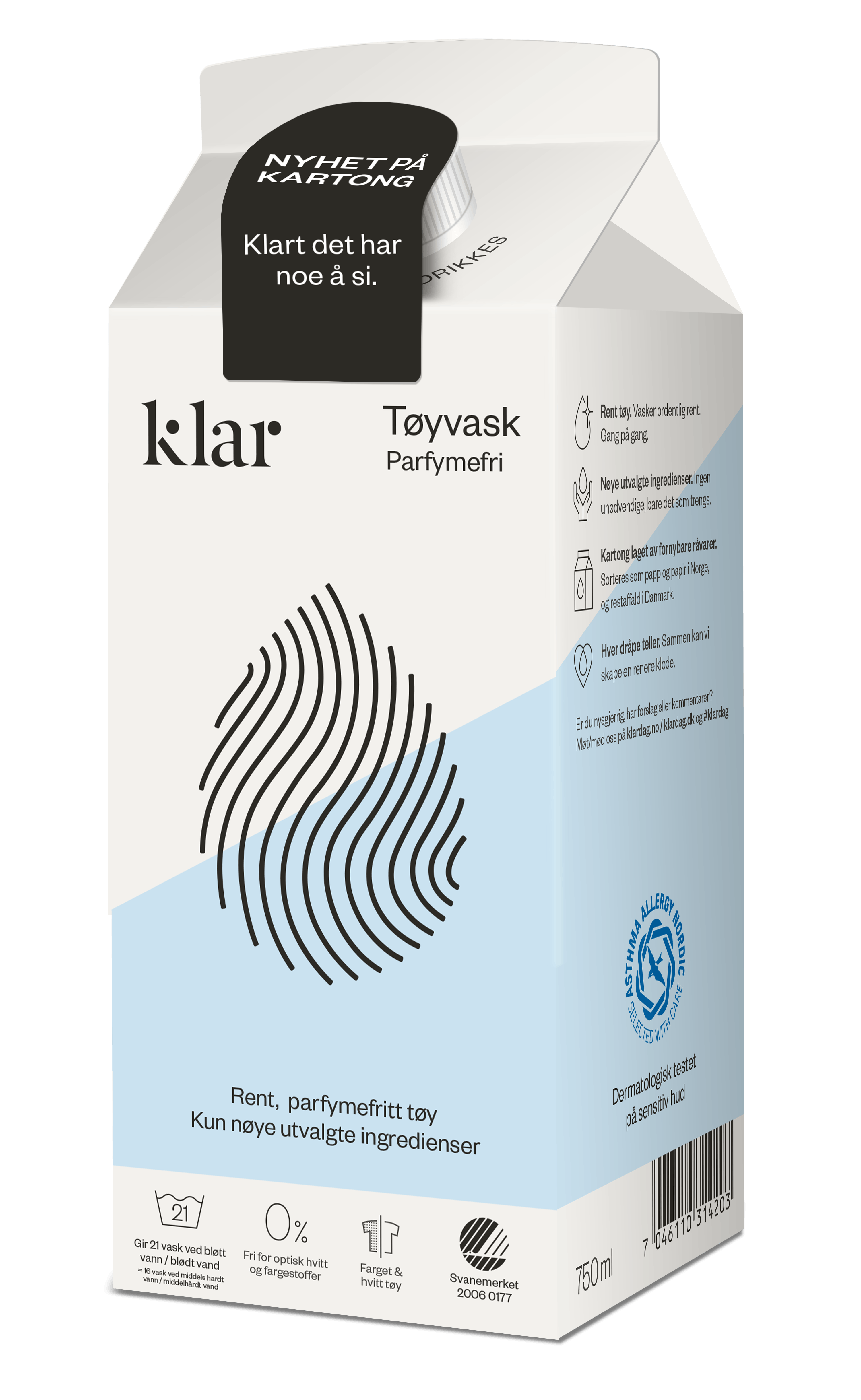 Klar Tvättmedel Parfymfri 750 ml