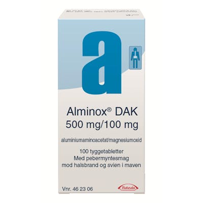Alminox DAK Tyggetabletter 500mg/100mg 100 stk