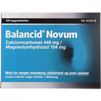 Balancid Novum Tyggetabletter 449 mg + 104 mg 100 stk
