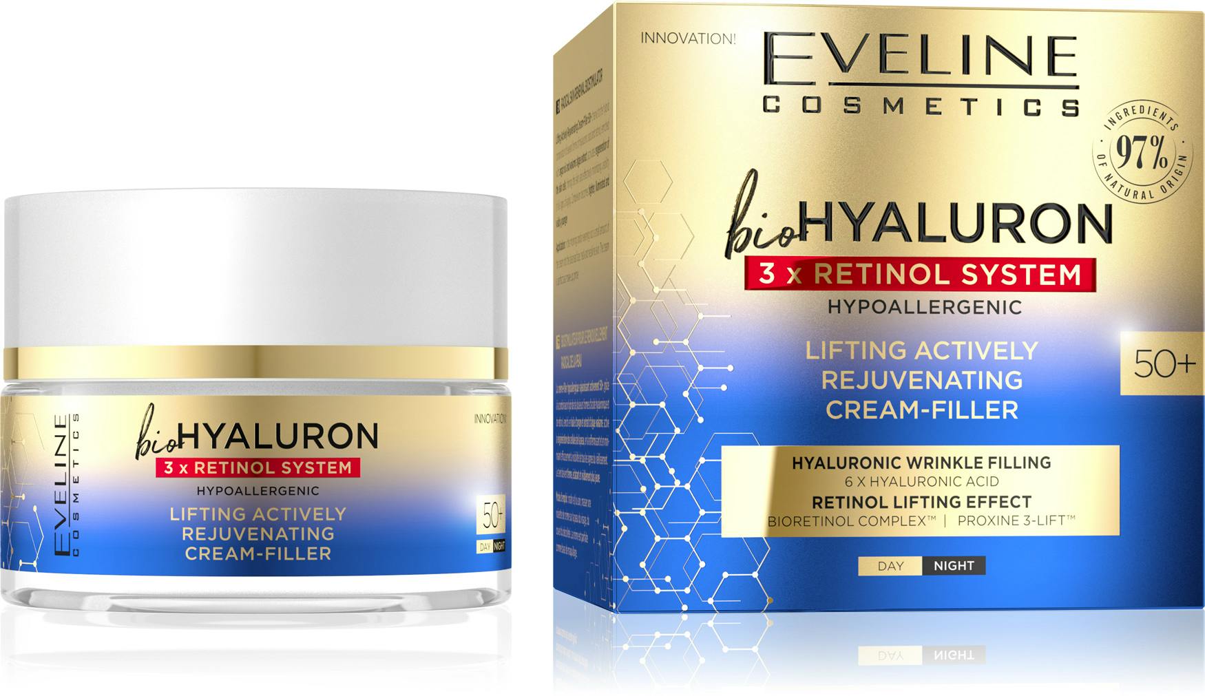 Eveline Biohyaluron 3 X Retinol System Lifting Actively Rejuvenating Day And Night Cream 50 50 Ml 2278